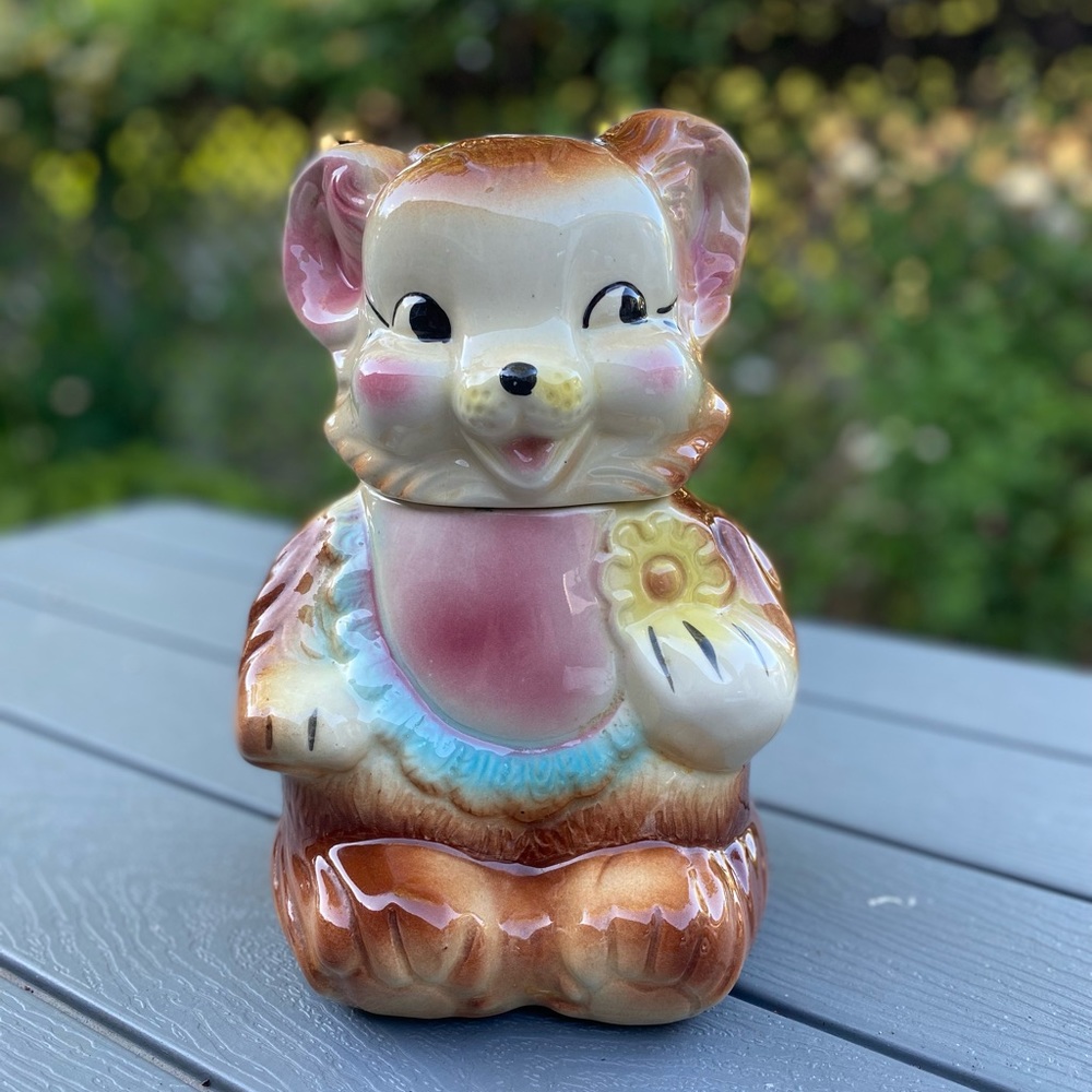 Vintage American Bisque Mama Bear Cookie Jar. Amazing Color, 1960’s